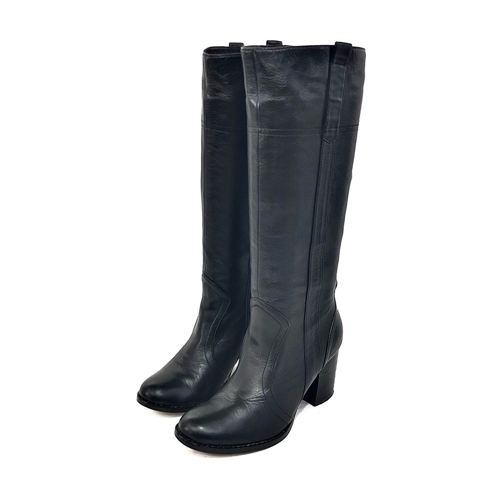 Steve Madden Black Leather Knee-High Heeled Boots - Picture 2 of 12